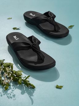 Inc.5 - Women Black Ethnic Solid T-Strap Slip-On Sandals