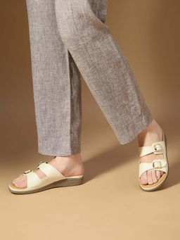 Inc.5 - Women Cream Ethnic Solid Open Toe Slip-On Sandals