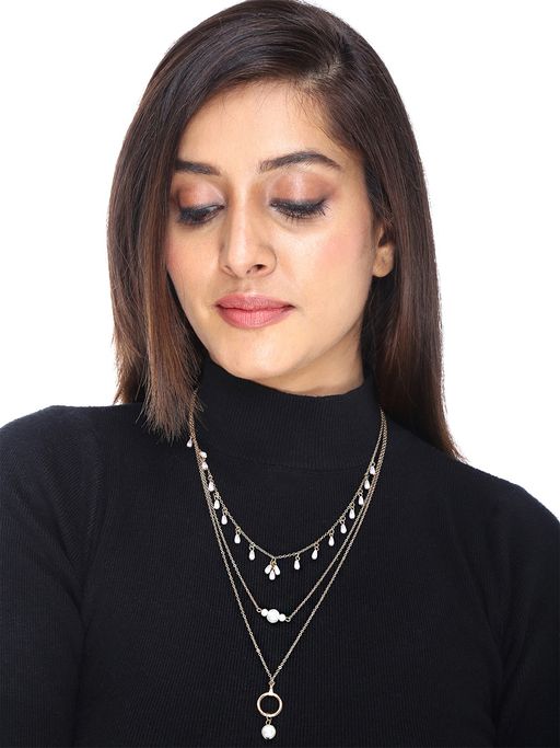 Yellow Chimes White and Gold-Plated Pearl Layered Necklace