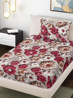 FABINALIV - Multi-Color Floral 300 Tc Cotton Blend 7D Single Bedsheet with Pillow Cover