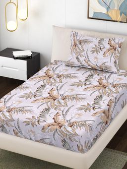 FABINALIV - Multi-Color Floral 300 Tc Cotton Blend Single Bedsheet with Pillow Cover