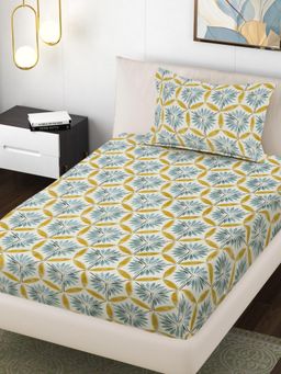 FABINALIV - Multi-Color Floral 300 Tc Cotton Blend Single Bedsheet with Pillow Cover