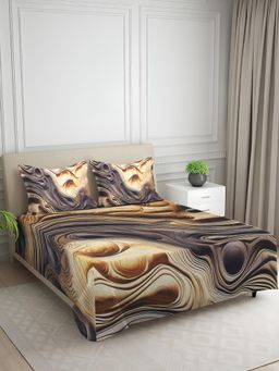 Signature - Brown Abstract Digital Print Super Soft King Size Bedsheet with 2 Pillow Covers