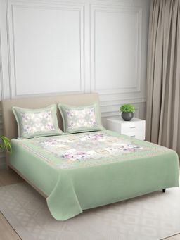 Signature - Green Abstract Digital Print Super Soft King Size Bedsheet with 2 Pillow Covers