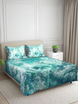 Signature - Teal Abstract Digital Print Super Soft King Size Bedsheet with 2 Pillow Covers