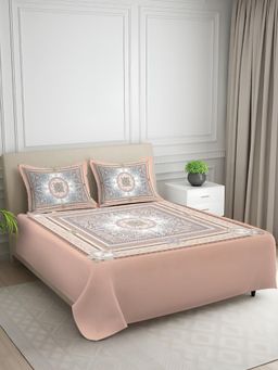 Signature - Beige Abstract Digital Print Super Soft King Size Bedsheet with 2 Pillow Covers