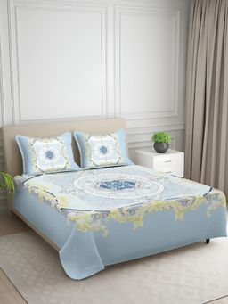 Signature - Blue Abstract Digital Print Super Soft King Size Bedsheet with 2 Pillow Covers