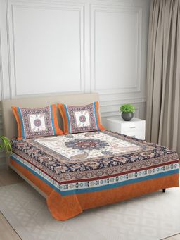 Signature - Orange Abstract Digital Print Super Soft King Size Bedsheet with 2 Pillow Covers