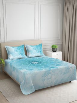Signature - Aqua Abstract Digital Print Super Soft King Size Bedsheet with 2 Pillow Covers