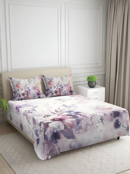 Signature - Purple Floral Digital Print Super Soft King Size Bedsheet with 2 Pillow Covers