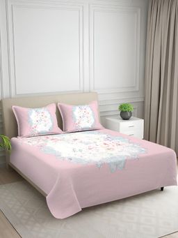 Signature - Pink Floral Digital Print Super Soft King Size Bedsheet with 2 Pillow Covers