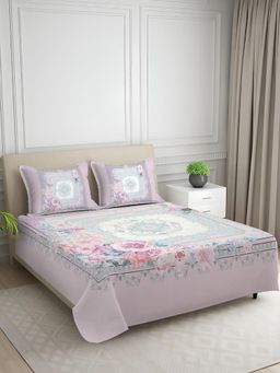 Signature - Pink Floral Digital Print Super Soft King Size Bedsheet with 2 Pillow Covers