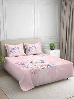 Signature - Pink Floral Digital Print Super Soft King Size Bedsheet with 2 Pillow Covers