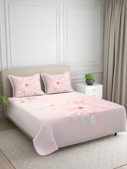 Signature - Pink Floral Digital Print Super Soft King Size Bedsheet with 2 Pillow Covers