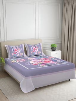 Signature - Lavender Floral Digital Print Super Soft King Size Bedsheet with 2 Pillow Covers