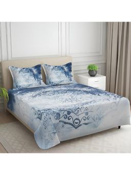 Signature - Blue Geometric Digital Print Super Soft King Size Bedsheet with 2 Pillow Covers