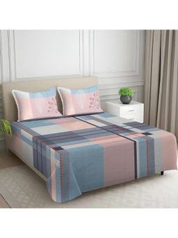 Signature - Blue Geometric Digital Print Super Soft King Size Bedsheet with 2 Pillow Covers