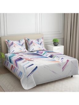 Signature - White Geometric Digital Print Super Soft King Size Bedsheet with 2 Pillow Covers