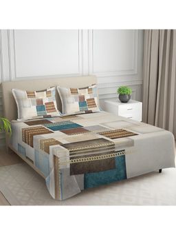 Signature - Beige Geometric Digital Print Super Soft King Size Bedsheet with 2 Pillow Covers