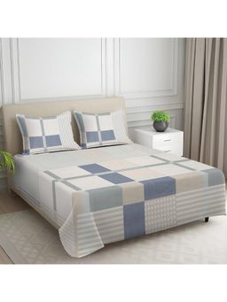 Signature - Beige Geometric Digital Print Super Soft King Size Bedsheet with 2 Pillow Covers