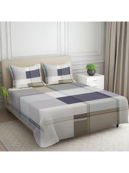 Signature - Ivory Geometric Digital Print Super Soft King Size Bedsheet with 2 Pillow Covers