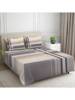 Signature - Taupe Geometric Digital Print Super Soft King Size Bedsheet with 2 Pillow Covers
