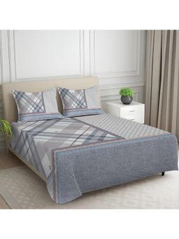 Signature - Grey Geometric Digital Print Super Soft King Size Bedsheet with 2 Pillow Covers