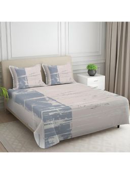 Signature - Beige Geometric Digital Print Super Soft King Size Bedsheet with 2 Pillow Covers