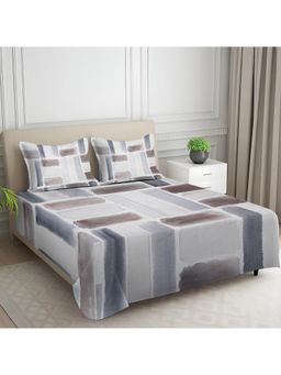 Signature - Grey Geometric Digital Print Super Soft King Size Bedsheet with 2 Pillow Covers