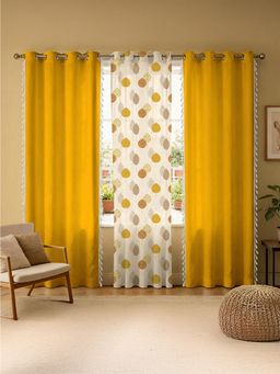 Urban Space - Mustard Sheer & Aura Yellow Cotton & Sheer Curtains (Pack of 3)