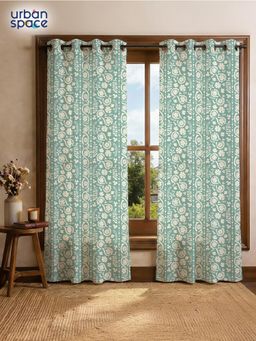 Urban Space - Dhara Dusty Teal Cotton Curtains (Pack of 2)