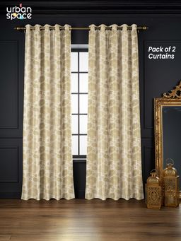Urban Space - Dhara Biscuit Beige Blackout Jacquard Curtains (Pack of 2)