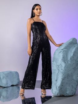 Twenty Dresses by Nykaa Fashion - Black Sequin Strappy Jumpsuit
