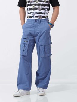 The Indian Garage Co - Blue Solid Relaxed Fit Cargos