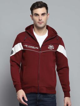 Monte Carlo - Maroon Solid Regular Fit Hoodie
