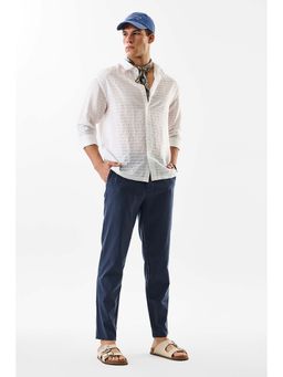 Snitch - Navy Blue Solid Slim Fit Trousers