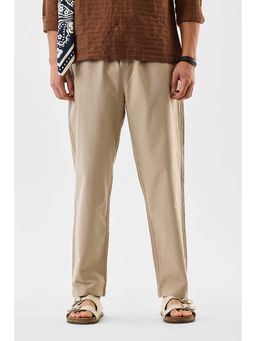 Snitch - Beige Solid Relaxed Fit Trousers