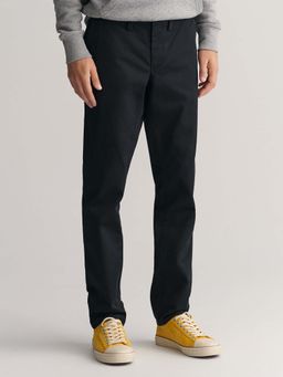 GANT - Black Solid Slim Fit Trousers