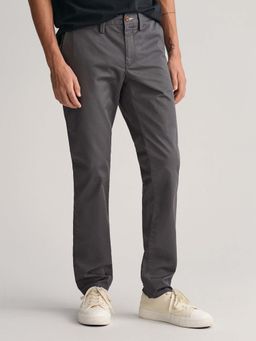 GANT - Grey Solid Slim Fit Trousers