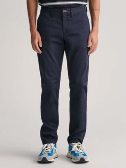 GANT - Navy Blue Solid Slim Fit Trousers