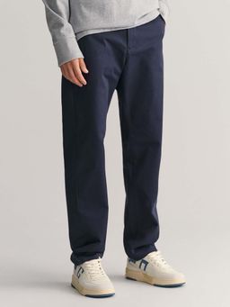 GANT - Navy Blue Solid Regular Fit Trousers