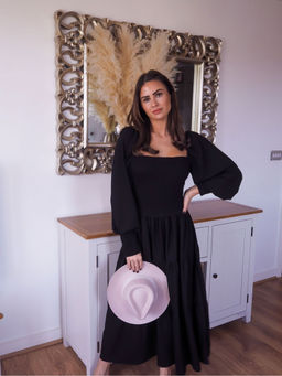 Trendyol - Black Puff Sleeve Square Neck Maxi Smock Dress