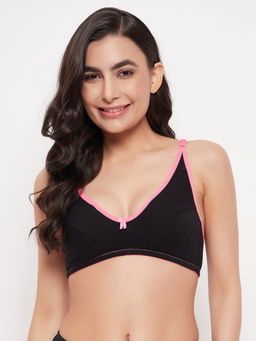 Clovia - Cotton Spandex Solid Non-Padded Full Cup Wire Free T-shirt Bra - Black