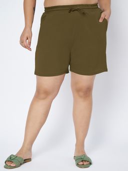 BRINNS - Plus Size Cotton Olive Shorts
