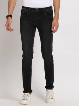 Turtle - Men Cotton Stretch Narrow Fit Flat Front Black Jeans