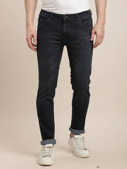 Turtle - Men Cotton Stretch Narrow Fit Flat Front Black Jeans