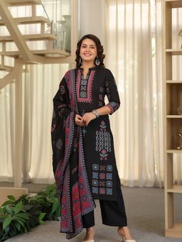 BERRYLICIOUS - Women Black Printed Kurta Palazzo and Dupatta