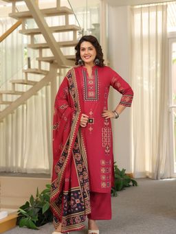 BERRYLICIOUS - Women Pink Printed Kurta Palazzo and Dupatta