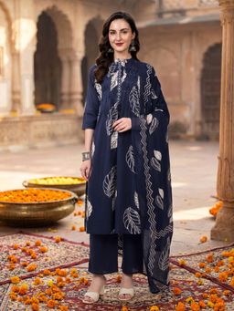 BERRYLICIOUS - Women Navy Blue Printed Kurta Pant and Dupatta