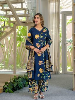 BERRYLICIOUS - Women Blue Floral Printed Kurta Pant with Dupatta